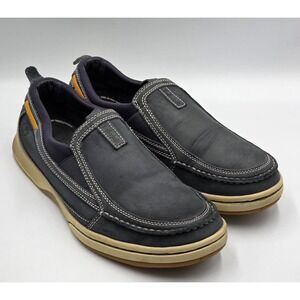 Timberland Smart Comfort Loafers Mens 10.5M Navy Leather Slip On Orange Sole